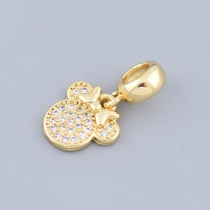 18K Gold Filled Mouse Head with Bow Pendant,Micro Pave CZ Mouse Head Charms, for DIY Jewelry Supplies Craft Findings,12.5x12mm