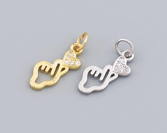 Goudkleurige vingerhartsymboolbedel met strassteentjes, trendy sieradencomponent in Koreaanse stijl, 16,5 x 7,5 mm