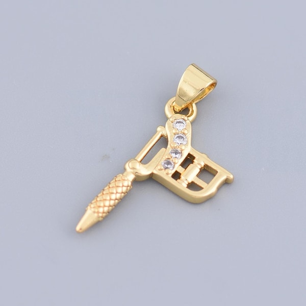 18K Gold Plated Mini Tattoo Machine, Tattoo Machine Pendant, Tattoo Gun Jewelry, Gift For Tattoo Lovers, 22.5x12mm