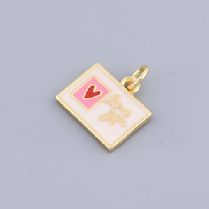 18K Plated Gold Enamel Letter Envelope Charms, Envelope Pendant, Enamel Love Charms, Enamel Heart Envelope, for DIY Jewelry Making,14x12.5mm
