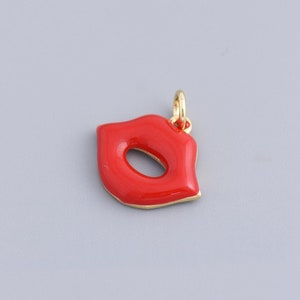 18K Gold Plated Lips Pendant,Enamel Lip Charm Necklace,Enamel Mouth Pendant for DIY Jewelry Making,16.5x14mm