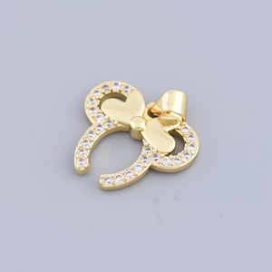 Micro Pave CZ Mouse Head Charms,18K Gold Filled Mouse Head with Bow Pendant,for DIY Jewelry Supplies Craft Findings,18.5x16mm