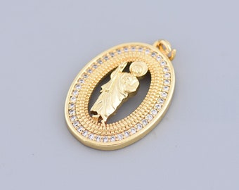 Oval Mary Pendant, Virgin Mary Necklace, 18K Gold Filled Oval Jewelry ...