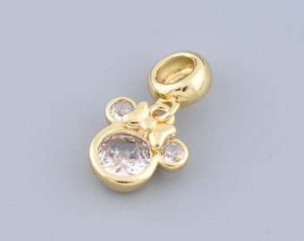 Zircon Mouse Head Pendant ,18K Gold Filled Mouse Head Charm, for Necklace/Bracelet//Component/Supply Jewelry Making, Holiday Gift, 12.5x12mm