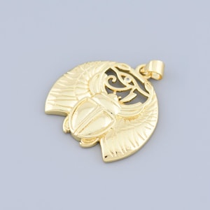 Exquisite Gold Scarab Necklace Charm with Wings & Eye- Perfect Egyptian-Style Gift Idea,27x27mm