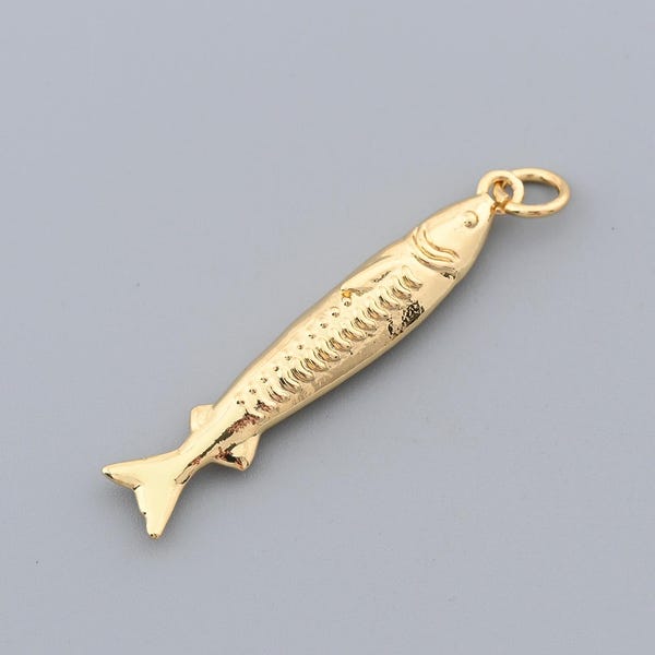 Long Skinny Fish Pendant in 18K Gold Filled Finish for Nautical Jewelry or Ocean Style Necklace 5x33.3mm
