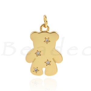 18K Filled Gold Bear Pendant, Bear Ornament, Bear Charm, Animal Jewelry, Birthday Gift, 20x14mm