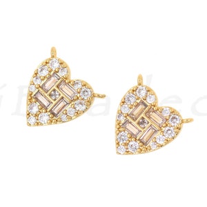 CZ Micro Pave Heart Necklace Connector, Heart Charm, Love Charm, High Jewelry, 14x14mm