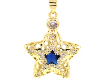 Blue Enamel Starfish Pendant, Brass Starfish Pendant for DIY Jewelry Making Supplies,31x25mm