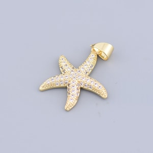 Micro Pave CZ Starfish Charms,18K Plated Gold Summer Charms,Sea Star Pendant, Ocean Jewelry, for DIY Jewelry Making,21.5x18.5mm