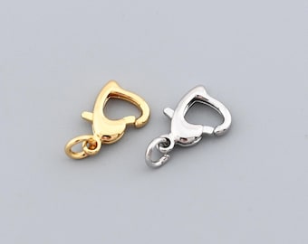 Heart Shaped Lobster Hook with Attachment Ring in 18K Gold Filled for Handmade Accessories 7.1x10.5mm