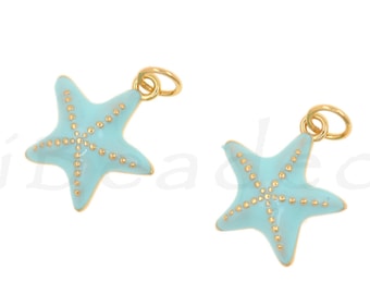 Blue Enamel Starfish Pendant, Brass Starfish Pendant for DIY Jewelry Making Supplies, 16x15mm