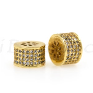 Round Tube Spacer Beads,Micro Pave Cubic Zirconia Gold Beads,DIY Handmade Accessories 10x6mm