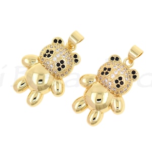 18K Filled Gold Panda Pendant with Diamonds, Panda Charm, Animal Jewelry, Fine Jewelry, 23x17x5.5mm