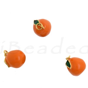 Cute Orange Pendant,Enamel Fruit Charm,Fruit Necklace Jewelry,Suitable for DIY Jewelry Making 13.5x12.5mm