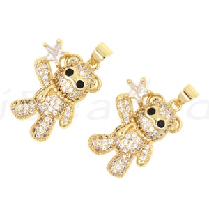 18K Filled Gold Teddy Bear Pendant with Diamonds, Bear Charm, Animal Jewelry, Birthday Gift, 22x16.5mm