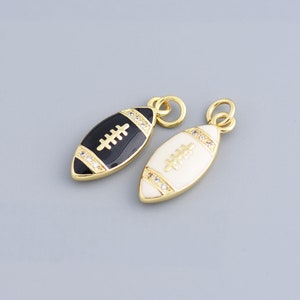 Micropavé CZ Rugby Charm, Sport Charm, 18K Gold Filled Rugby Enamel Pendant, Enamel Necklace, DIY Jewelry Supplies,20x8mm