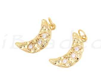 Pingente de lua em ouro 18K preenchido com diamantes, pingente de lua, pingente de zircão, joias celestiais, 18 x 9,5 mm