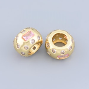 Micro Pave CZ Round Beads Charms,Large Hole Beads,Geometry Beads, 18K Gold Filled Round Spacer Beads, for DIY Jewelry Accessories,14.5mm