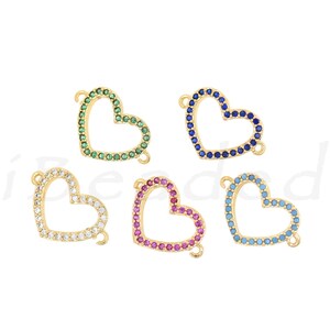 18K Filled Gold Inlaid Zircon Heart Connector, Heart Charm for DIY Jewelry Designs, 17x11mm