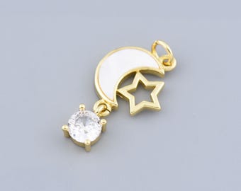 Dazzling Gold-Plated Crescent Pendant - Shiny White Design, Fashionable Necklace Adornment, Memorable Gift Choice,25x14.5mm
