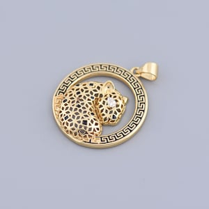 18K Plated Gold Leopard Head Pendant, Animal Necklace,Round Leopard Pendant, Leopard Charm,for DIY Jewelry Making, 25mm