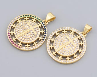 Elegant 18K Gold Filled Cross Pendant with Sparkling Cubic Zirconia Stones for Religious and Fashion Jewelry Lovers 22mm