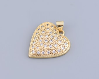 Micro Pave CZ Heart Pendant,18k Plated Gold Love Charms,Promise Ornaments,DIY Jewelry Making,24x21.5mm