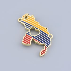 Emaille Venezuela Karte Charms, 18K überzogene Gold Venezuela Karte Charms mit Herz Connector Map Schmuck, Schutzanhänger, Geschenk für Freund, 32.5x23.5 mm