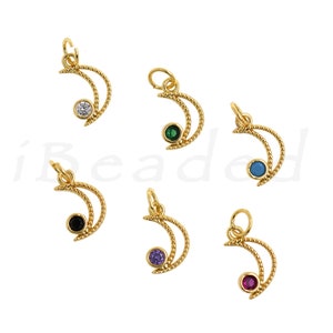 Gold Plated Birthstone Moon Pendant, Hollow Moon Pendant for DIY Jewelry Making, 13x8mm