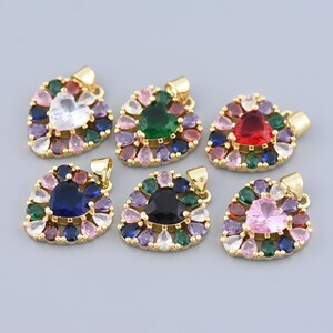絶妙な金メッキカラージルコニウムハートペンダント、ウォータードロップハートネックレス、ラブペンダント、ジュエリーDIYアクセサリー、20x17.5mm