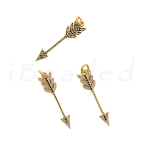 18K Gold Filled Round Double Arrow Pendant,CZ Micro Pave Arrow Charm Necklace for DIY Jewelry Making,31x8mm