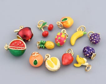 Colorful Fruit Enamel Charms with 18K Gold Filled Trim for Fun Summer DIY Jewelry and Accessories 11x14mm