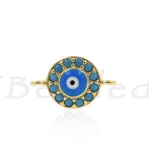 Evil Eye Connector,Micro Pave Turquoise CZ Stone Hamsa Eye Bracelet Charms,DIY Jewelry Accessory 14x9mm