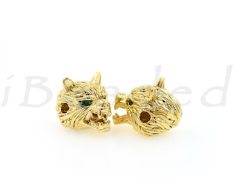 Wolf Head Beads,Micro Pave Head Beads,CZ Micro Pave Beads,Animal Beads,DIY Bracelet Accessories Necklace Making 11x11mm