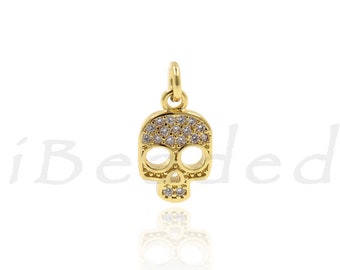 Skull Head Charm,Pave CZ Stone Flat Skull Pendant for Bracelet/Necklace, Punk Jewelry Making Accessory 8x13mm