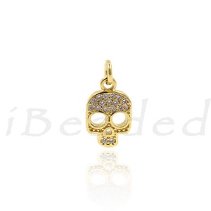 Skull Head Charm,Pave CZ Stone Flat Skull Pendant for Bracelet/Necklace, Punk Jewelry Making Accessory 8x13mm
