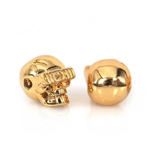 2Pcs Skull Head Bead Brass Metal for Men's Charms Bracelet Jewelry Making Supplies 8x12mm