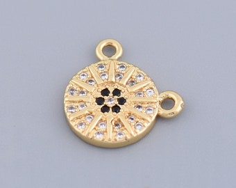 Round Evil Eye Charm Pendant,18K Gold Plated  Zircon Paved Evil Eye Connector Charm for Necklace  Findings DIY Jewelry Making,10mm