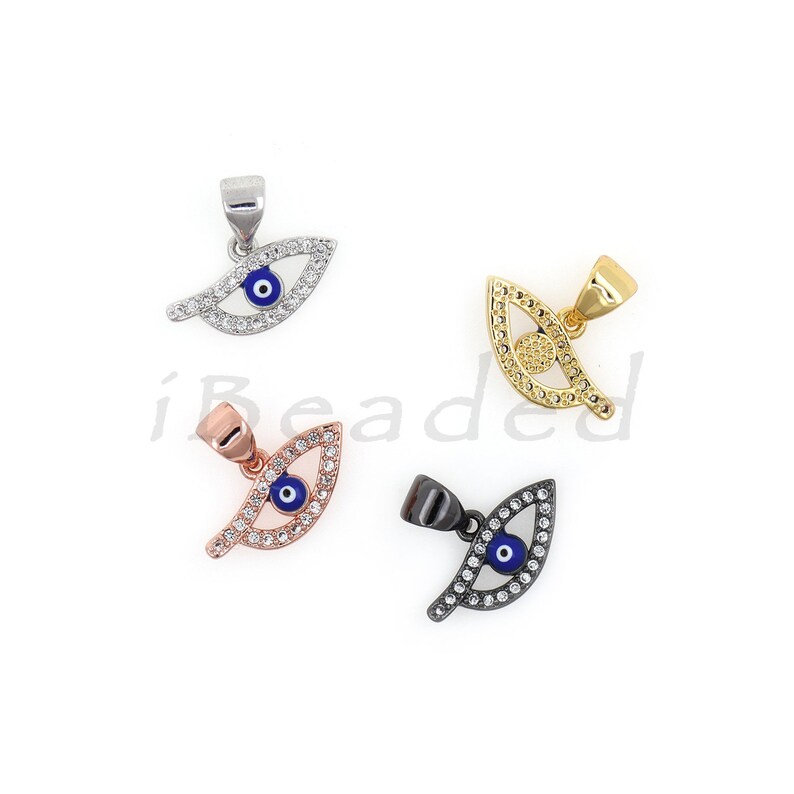 Blue Evil Eye Pendants,Pave CZ Stone Eye Charms,for Unique Jewelry Making Supplies 15x8mm