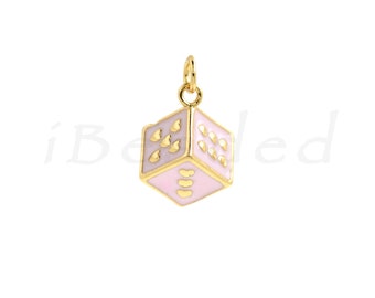 18K Filled Gold Dice Charm, Enamel Dice Charm, Polyhedron Jewelry, Metal Dice Charm, 9x9x9mm