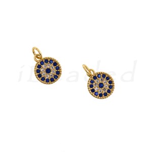 Brass Set Zircon Evil Eye Pendant, Eye Pendant for DIY Bracelet Necklace, 10mm