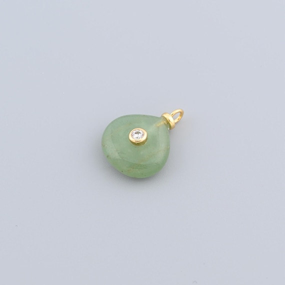 Green Aventurine Look Gemstone Drop with Golden Trim, Smooth Jewelry Component for Daily Wear Pieces,16x21mm