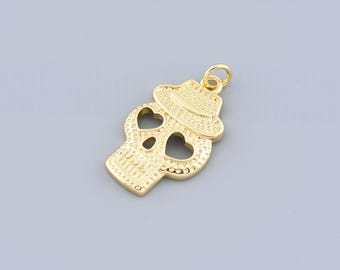 Vibrant Golden Calavera Cap Drop - Luminous Ornament, Stylish Festive Accent, Unique Celebratory Keepsake,24.5x15mm