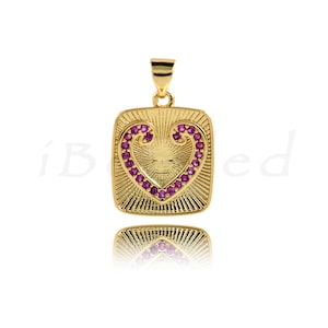 18K Gold Plated Zircon Set Heart Pendant, Brass Set Zircon Heart Pendant, Zircon Charm, Love Charm, For DIY Jewelry Making Supplies, 19x15mm