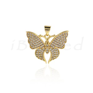 Butterfly Pendant, Brass Rhinestone Butterfly Charm, Insect Jewelry, DIY Bracelet Necklace Accessories,25x20mm