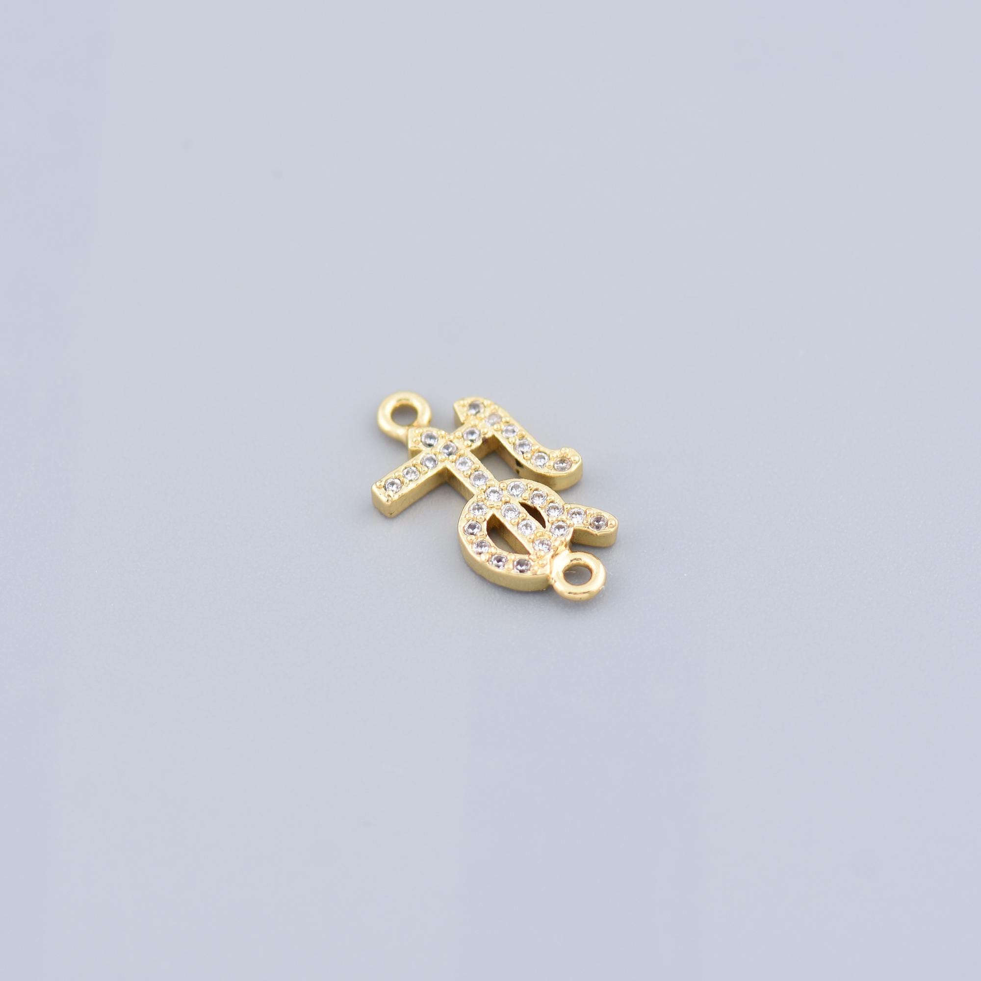 Elegant Gold FE Initial Connector with Crystals – Personalized Charm for Necklaces or DIY Jewelry,8.2x15.9mm
