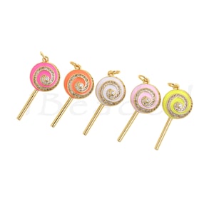 Delicate Gold Plated Colorful Candy Pendant, Enamel Lollipop Charm, Sweet Jewelry Making Supplies, 29x13mm