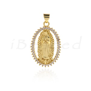 Oval Virgin Mary Medal Necklace, CZ Virgin Mary Charm, Virgin Mary Charm 10Pcs