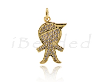 Micro Pave Hanger, Jongen, Koperhanger, Mozaïek Strass, Charme Hangers, Sieraden benodigdheden 12x21mm